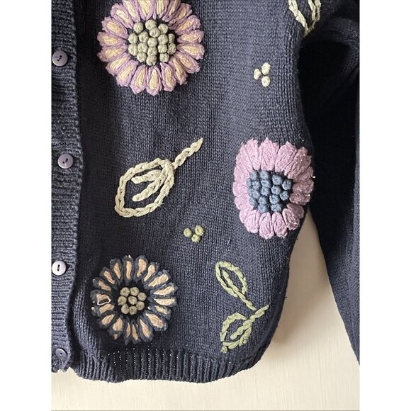 Paul Harris Design Womens Sweater S Embroidered  Blue Floral Grandmacore - Picture 5 of 10